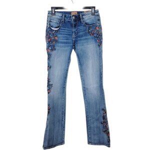 Driftwood Women's Blue Kelly Blossom Floral Embroidered Flare Boot Cut Jeans 26
